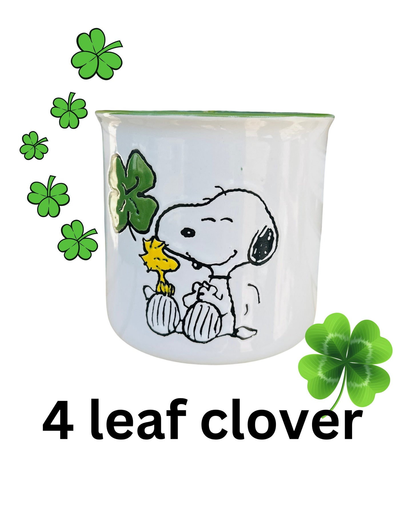 Snoopy Mug Collection- Snoopy Kiss me Mug-gift mug-Irish luck vintage mug- Snoopy tea Cups