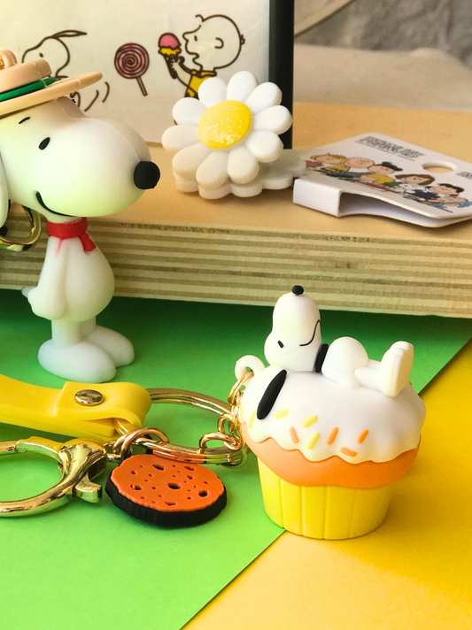 Snoopy and Friends Key Ring with Donut Cupcake Charm