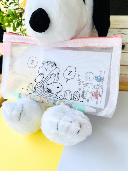 Snoopy Mesh Zipper Pouch 3-in-1 Set with Notepad and Pen