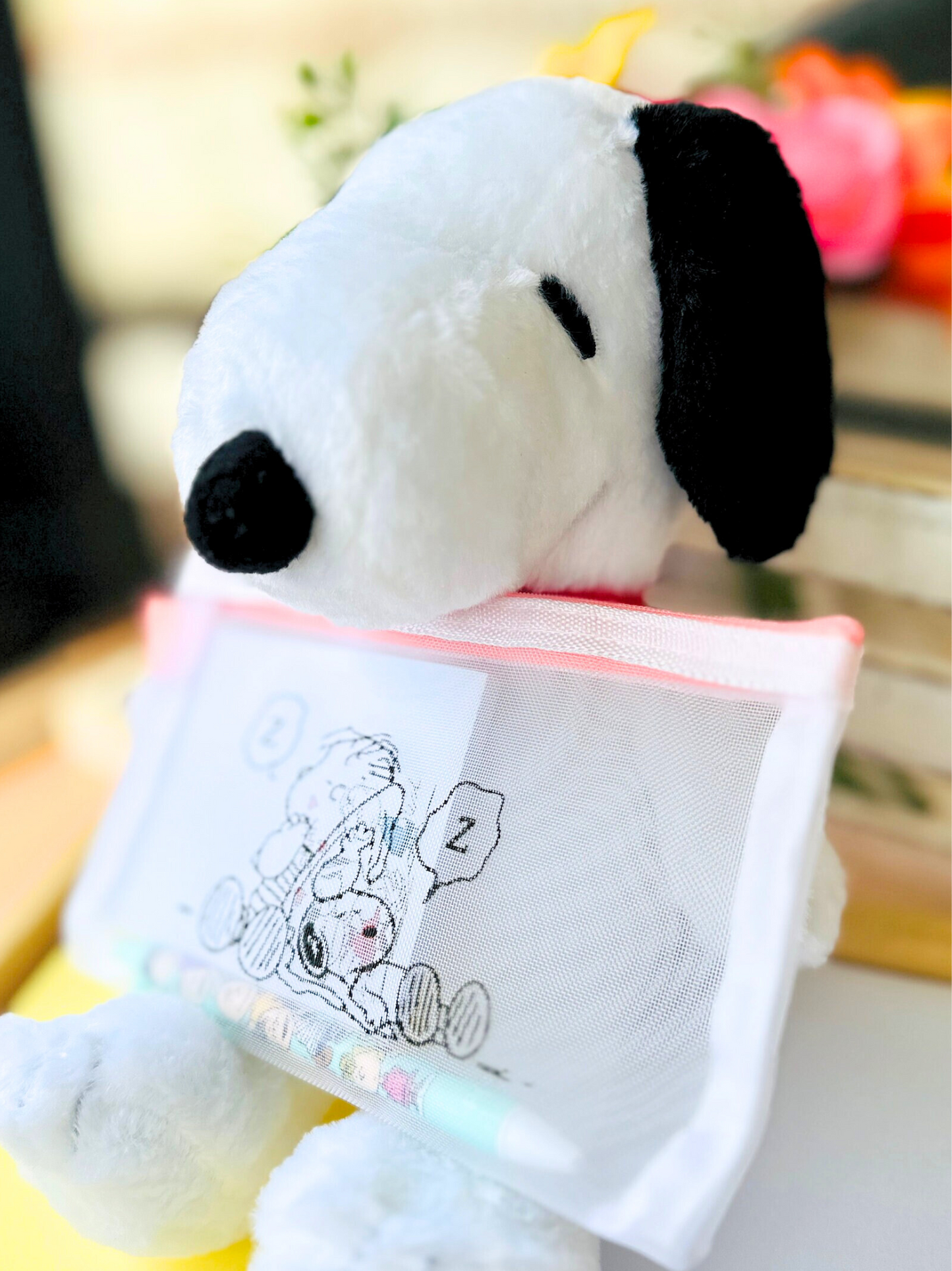 Snoopy Mesh Zipper Pouch 3-in-1 Set with Notepad and Pen