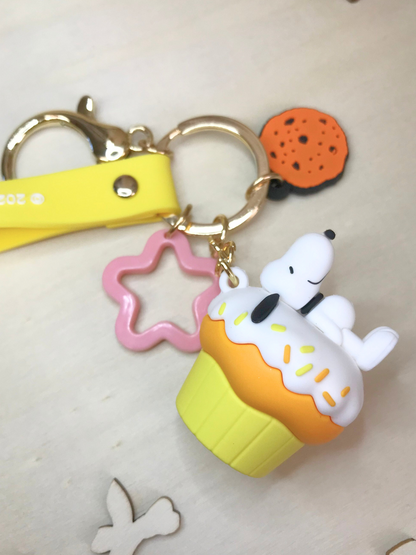 Snoopy and Friends Key Ring with Donut Cupcake Charm