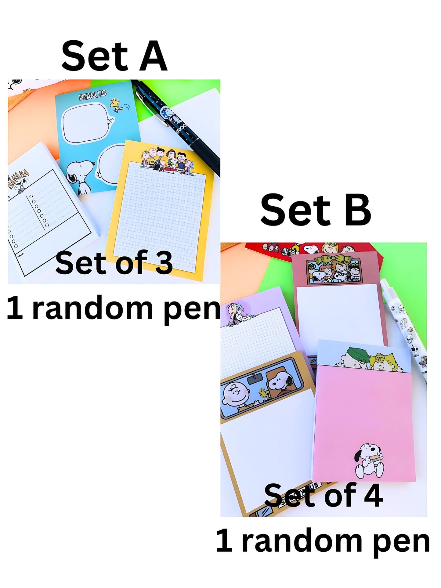 Cartoon Snoopy and Friends Small Note pad Set with Surprise Pen - SnoopBe