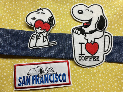 I love coffee Snoopy Embroidered Cloth Patch Cartoon Puppy Kids Coat Bag Decor - Iron or sew on Applique Clothing Gift Accessories Dog love - SnoopBe