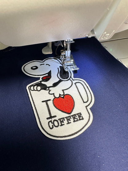 I love coffee Snoopy Embroidered Cloth Patch Cartoon Puppy Kids Coat Bag Decor - Iron or sew on Applique Clothing Gift Accessories Dog love - SnoopBe