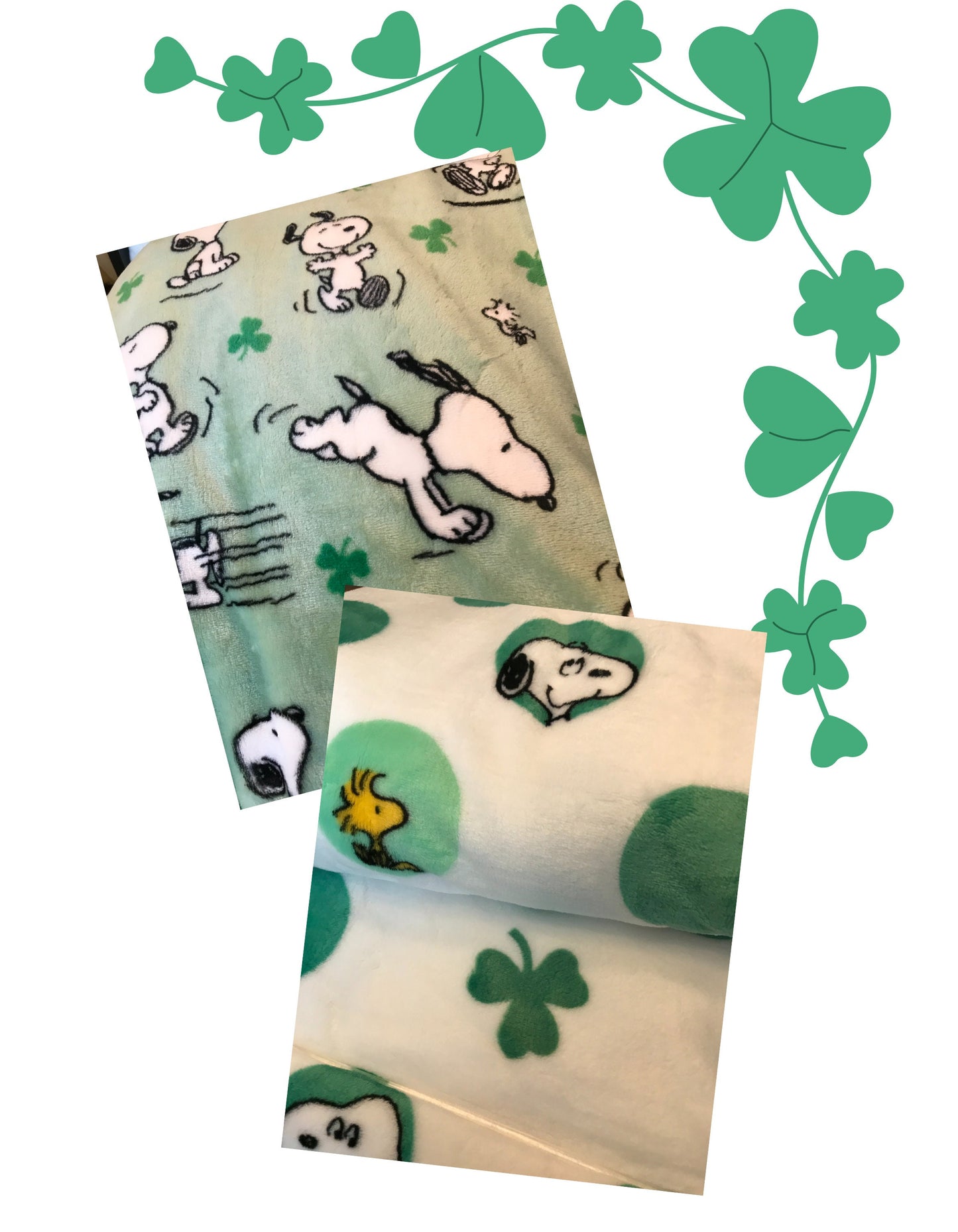 Snoopy Throw St. Patrick Collection-Character Green white  Blanket- Gift for friends- Berkshire  Lucky  blanket