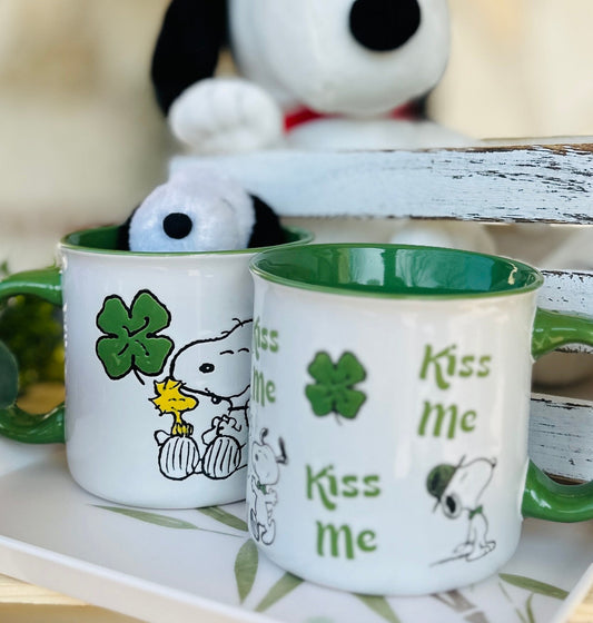 Snoopy Mug Collection- Snoopy Kiss me  Mug-gift mug-Irish luck vintage mug- Snoopy tea Cups